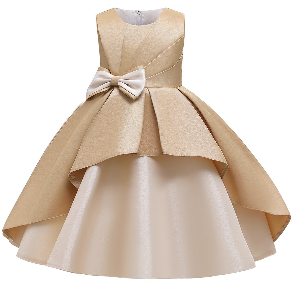 Robe de soirée sans manches trapèze à grand nœud pour enfants