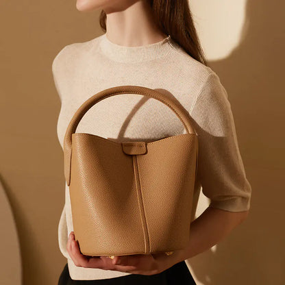Genuine Leather Crossbody Bucket Bag for Women