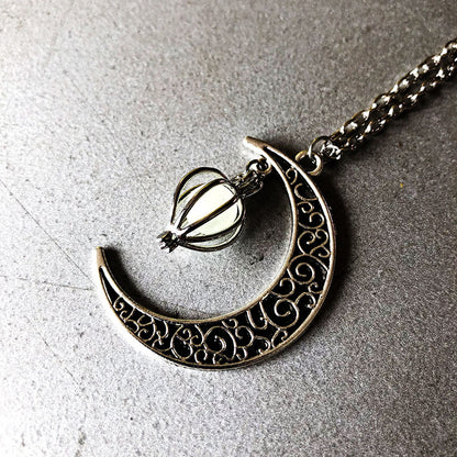 Halloween Hollow Moon Necklace with Heart Birdcage Pendant
