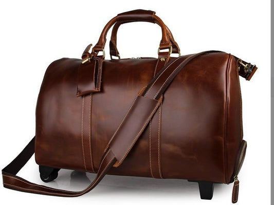 Men's Leather Crossbody Travel Duffel Bag
