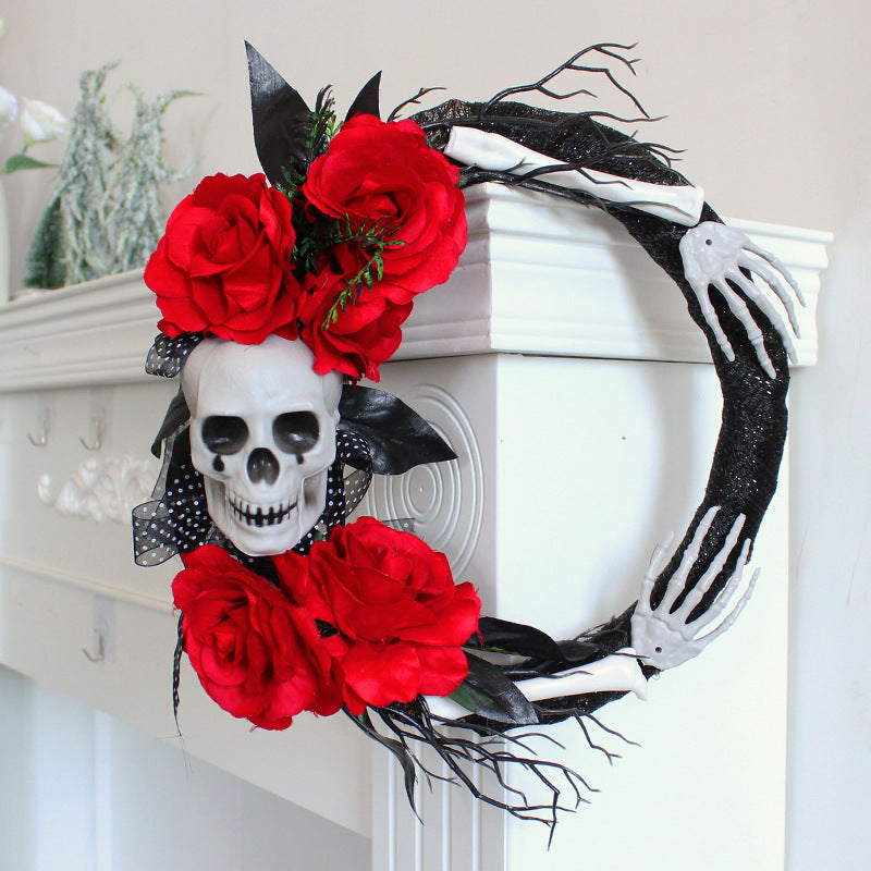 Rose Skull Garland Wreath for Home Holiday Decoration