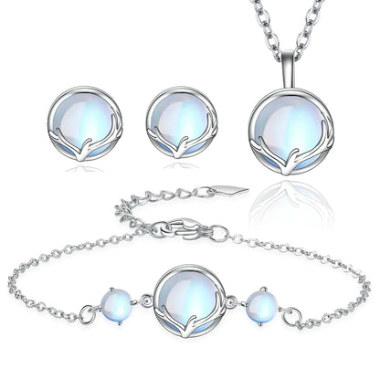 Deer Charm Necklace and Moonstone Jewelry Set