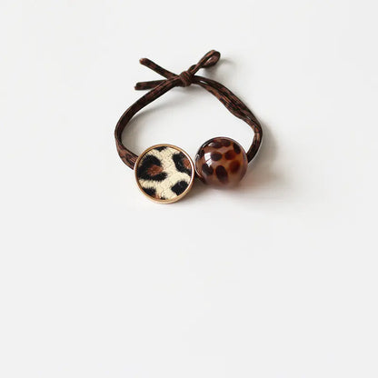 Retro Leopard Print Hair Tie with Beads for Women