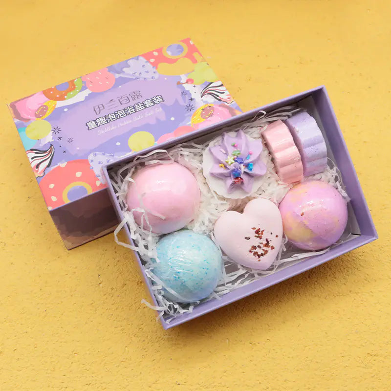7-Pack Kids Fun Bath Bomb Gift Set with Bubble Salt