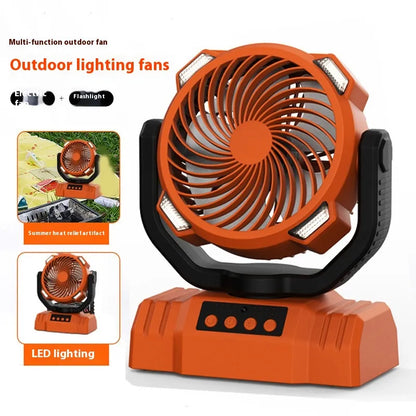 Ventilateur de camping extérieur avec batterie externe et lumière LED