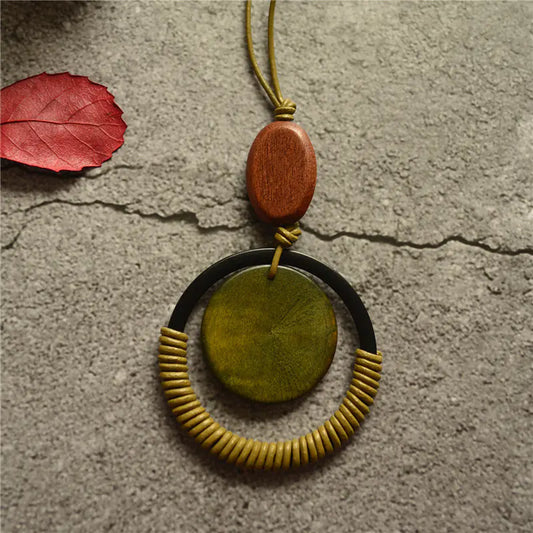 Minimalist Leather Cord Necklace with Wooden Pendant