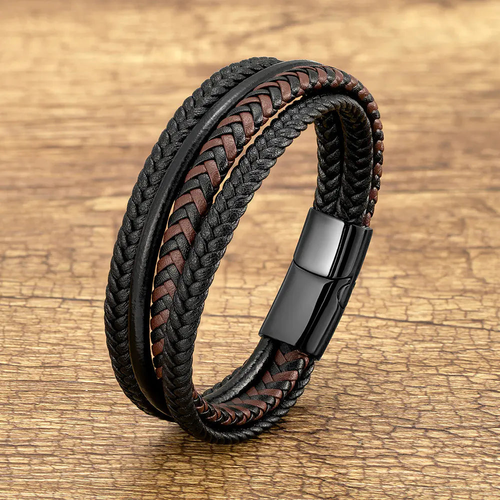 Men's Stainless Steel Leather Cord Bracelets