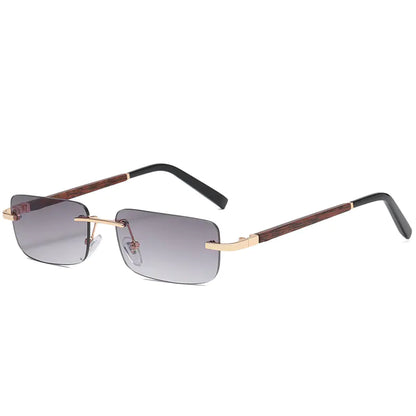 New Square Retro Sunglasses with Wood Grain Legs