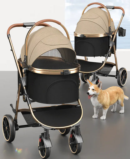 Poussette de luxe pour chien de taille moyenne - Cadre pliant en aluminium