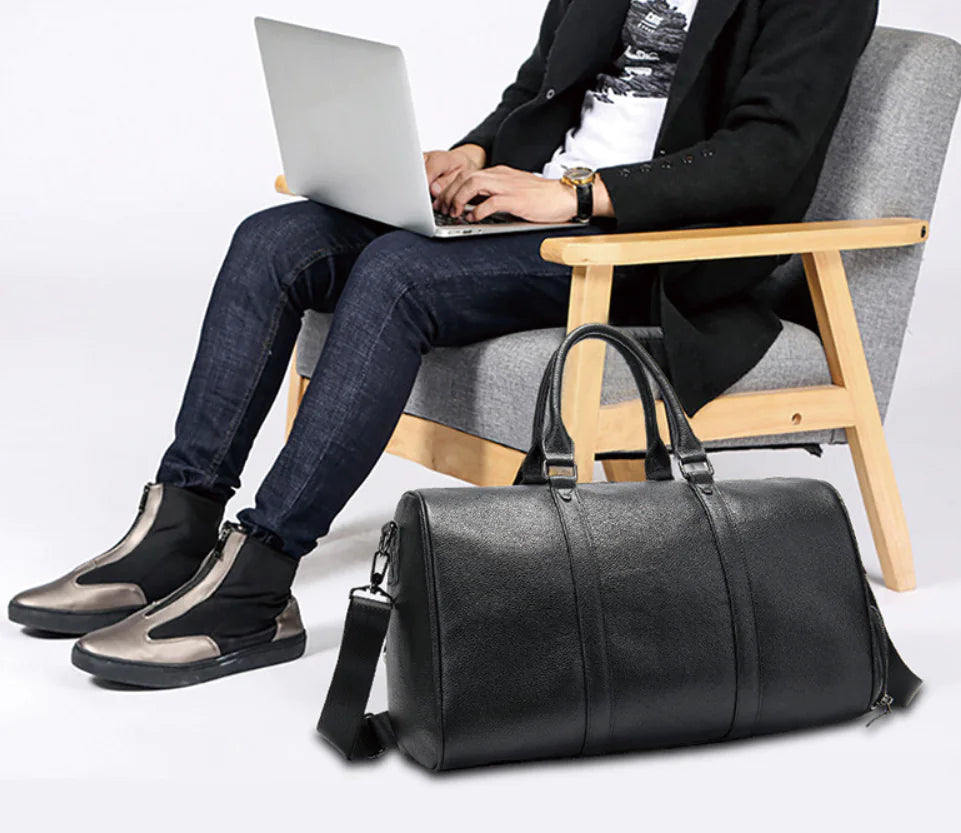 Genuine Leather Casual Travel Bag and Shoulder Tote