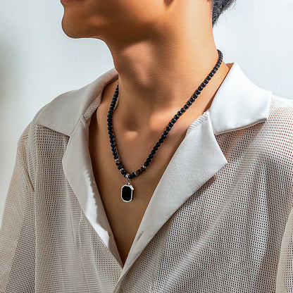 Collier pendentif onyx noir pour homme