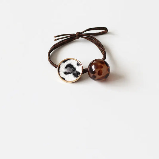 Retro Leopard Print Hair Tie with Beads for Women