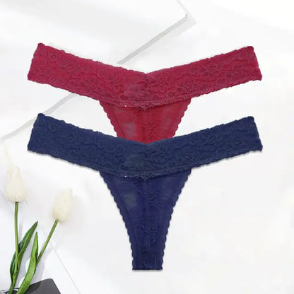 Ladies Solid Color Lace Thong Panties