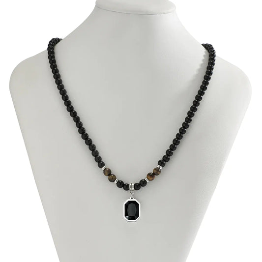 Men’s Black Onyx‑Style Pendant Necklace