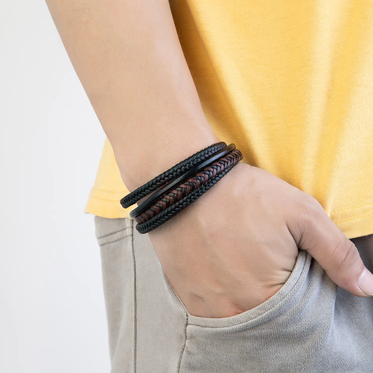 Men's Stainless Steel Leather Cord Bracelets