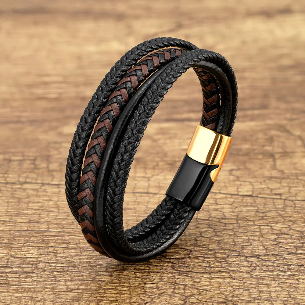 Men's Stainless Steel Leather Cord Bracelets