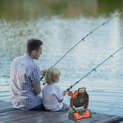 Ventilateur de camping extérieur avec batterie externe et lumière LED
