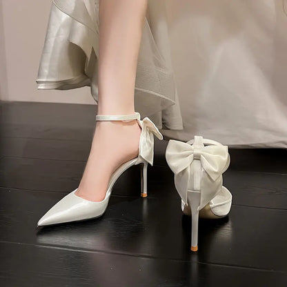 Women's Satin White Wedding Heels with Bow