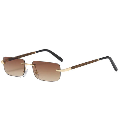 New Square Retro Sunglasses with Wood Grain Legs