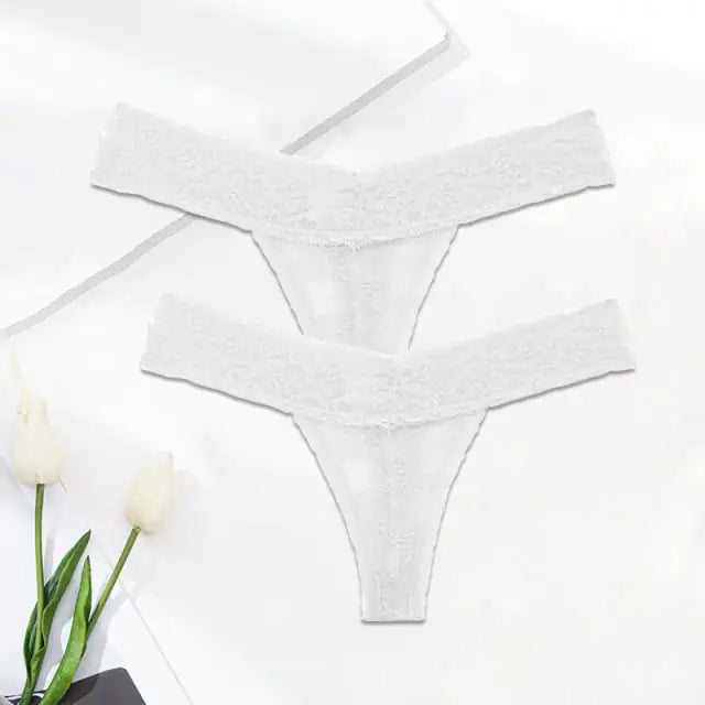 Ladies Solid Color Lace Thong Panties