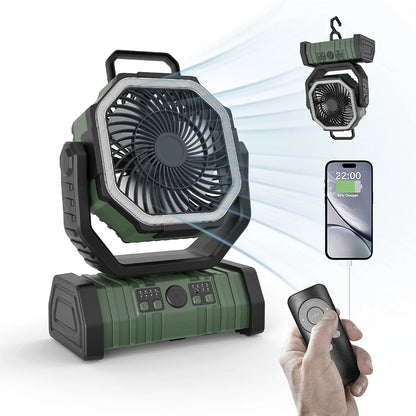 Ventilateur de camping extérieur avec batterie externe et lumière LED