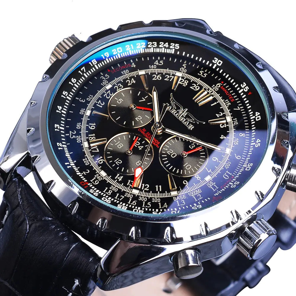 Montre mécanique JARAGAR avec bracelet en cuir