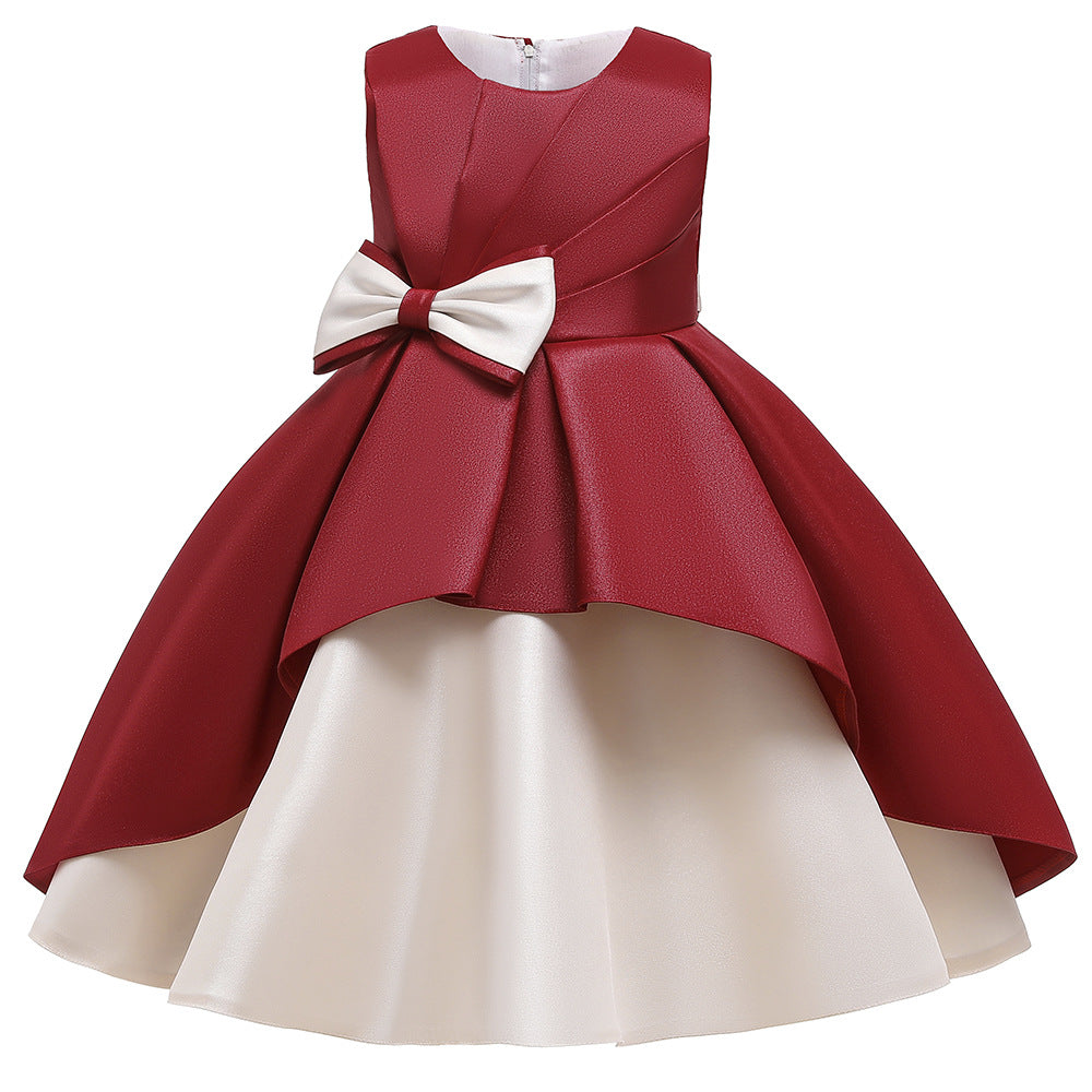 Robe de soirée sans manches trapèze à grand nœud pour enfants