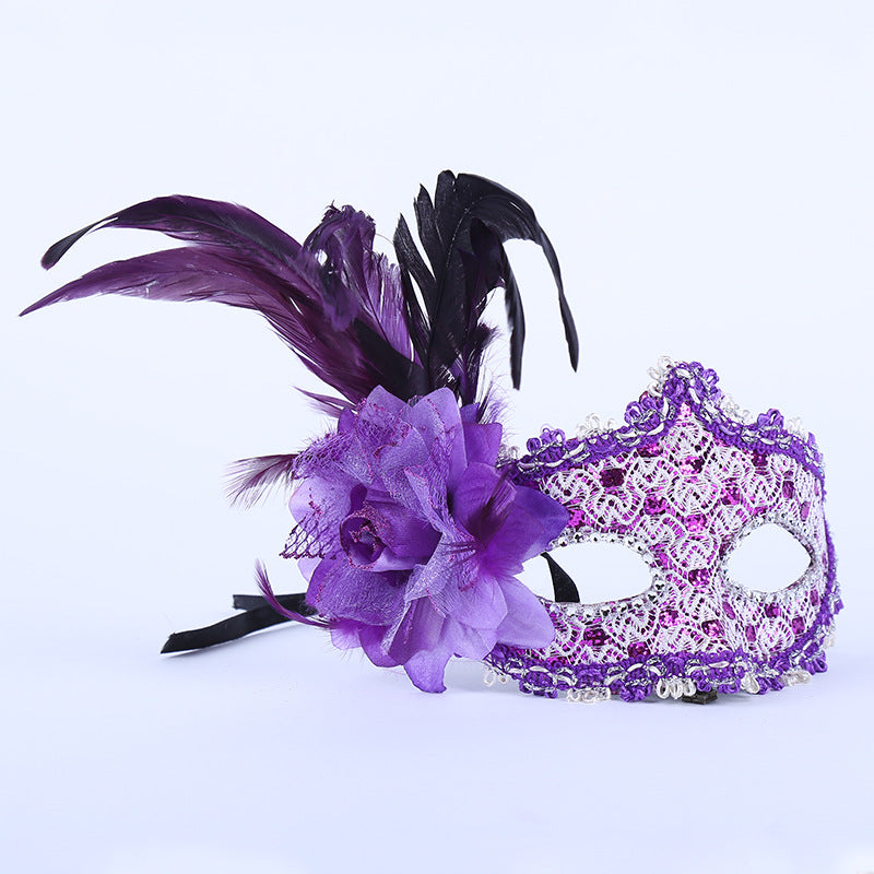 Half Face Feather Flower Mask for Parties and Events