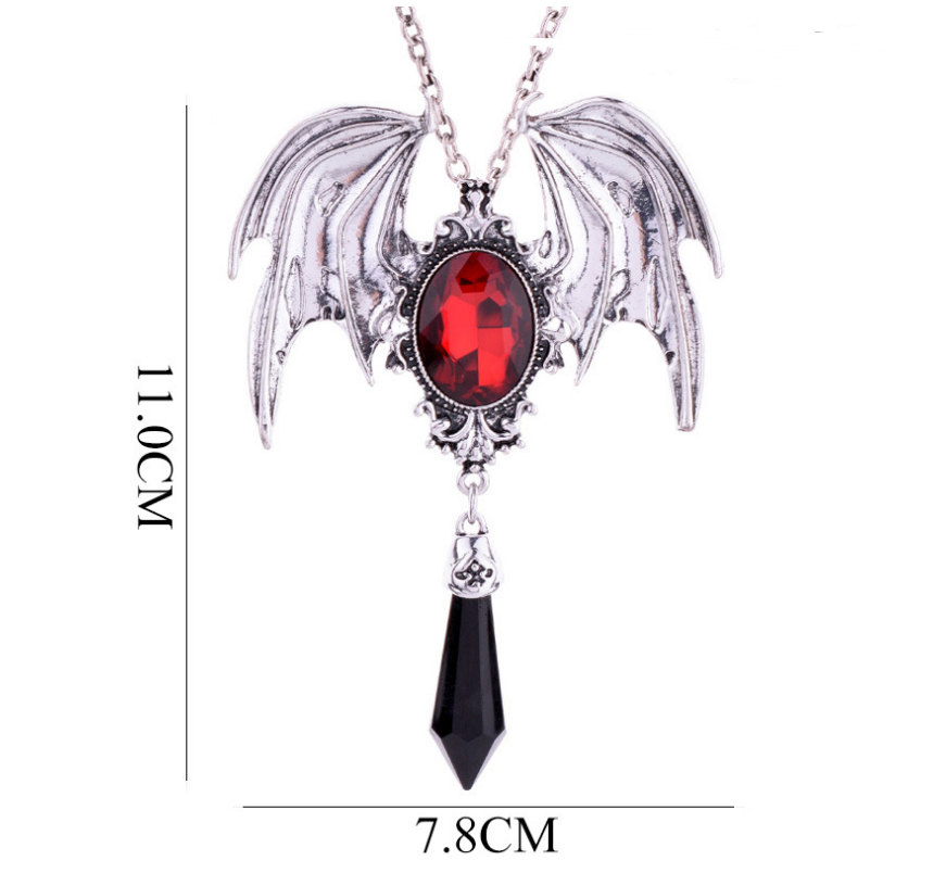 Gothic Necklace with Victorian Bat Wings and Gemstone