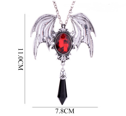 Gothic Necklace with Victorian Bat Wings and Gemstone