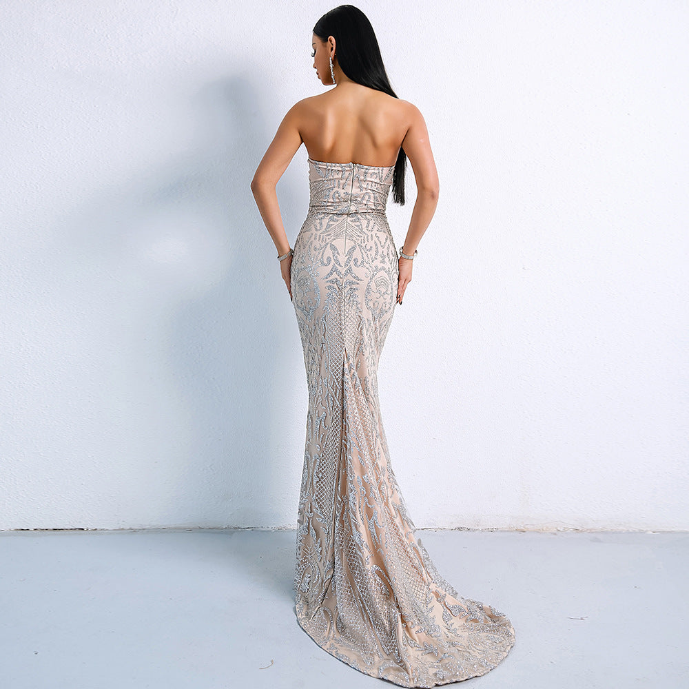 Elegant Off-Shoulder Sequin Geometric Party Dress