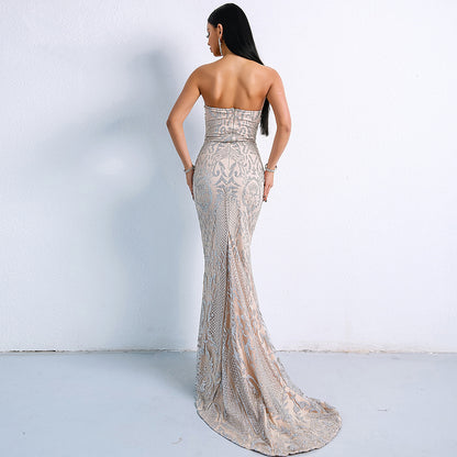 Elegant Off-Shoulder Sequin Geometric Party Dress