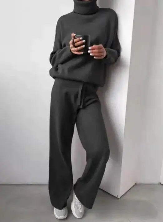Pull col roulé et pantalon droit à cordon de serrage pour femme