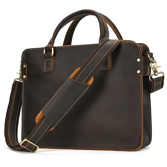 14-Inch Retro Crazy Horse Leather Briefcase