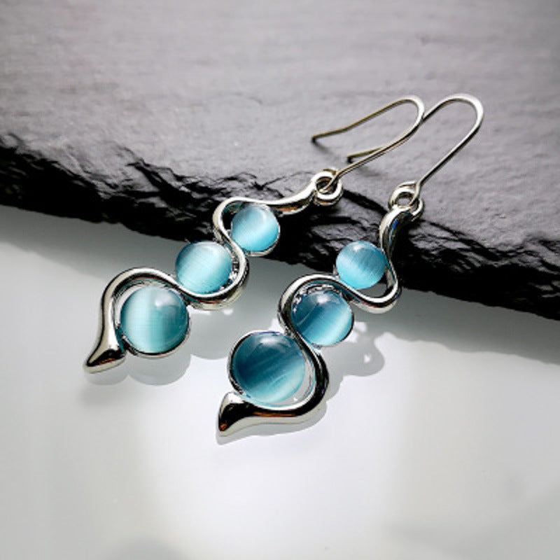 Blue Bohemian Curved Wave Earrings - Direct from Factory