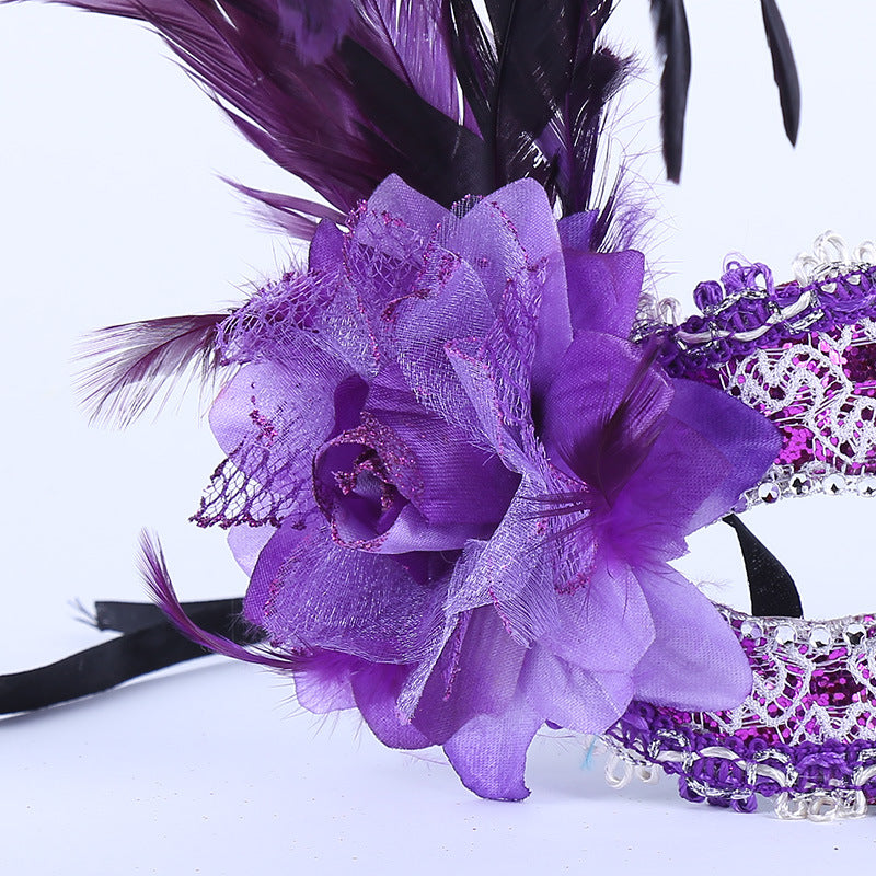 Half Face Feather Flower Mask for Parties and Events
