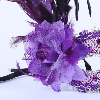 Half Face Feather Flower Mask for Parties and Events
