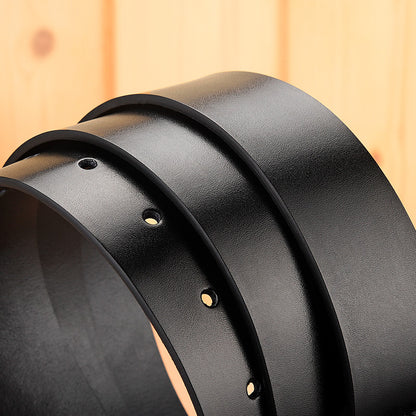 High Quality Black Cowhide Leather Belt with Antique Buckle