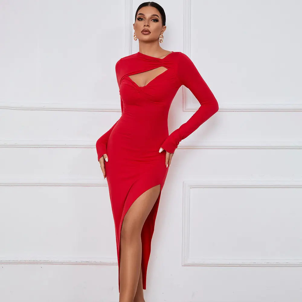 Women's Cutout Long Sleeve High Slit Dress
