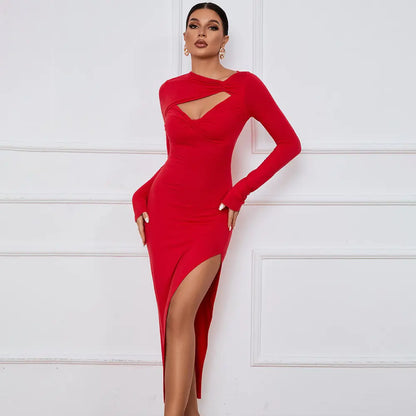 Women's Cutout Long Sleeve High Slit Dress