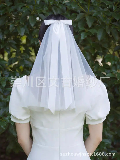 Bridal French Veil with Bow and Ruffled Edge Decor