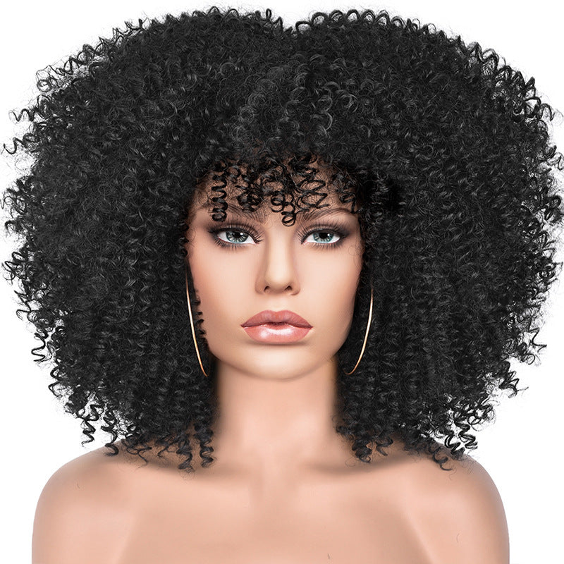 New Short Curly African American Wigs with Rose Net