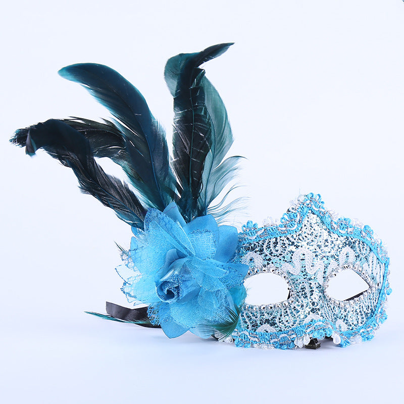Half Face Feather Flower Mask for Parties and Events