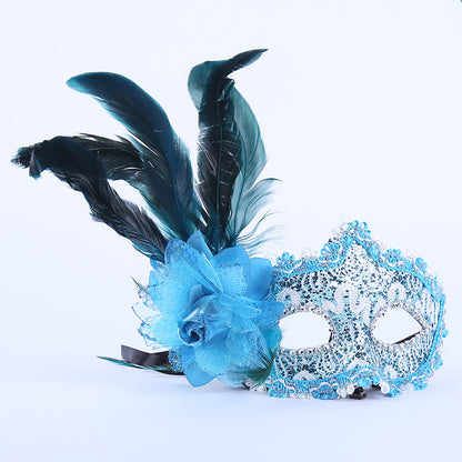 Half Face Feather Flower Mask for Parties and Events