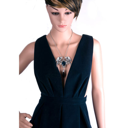 Gothic Necklace with Victorian Bat Wings and Gemstone