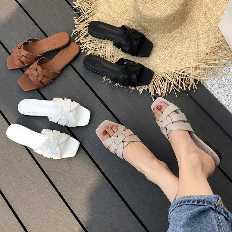 Sandales plates décontractées de plage ouvertes à l'avant pour femmes