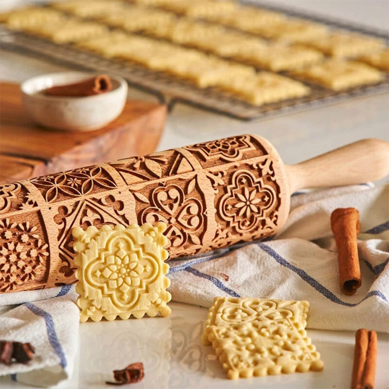 Wooden Square Embossed Rolling Pin for Window Grille