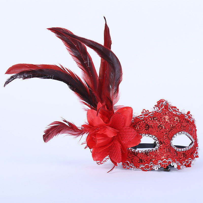 Half Face Feather Flower Mask for Parties and Events