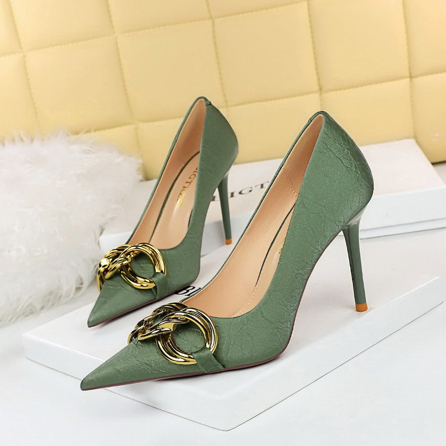 Big Metal Buckle Pointed Toe Flat Shoes