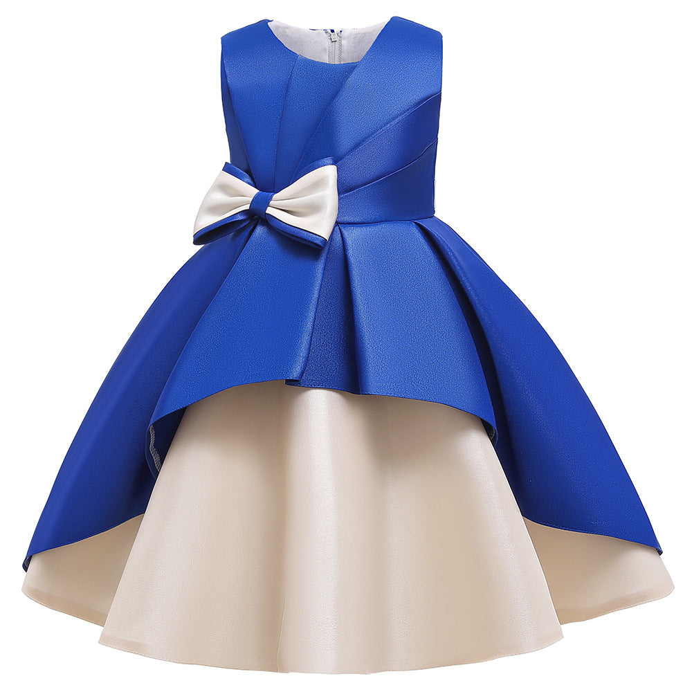 Robe de soirée sans manches trapèze à grand nœud pour enfants